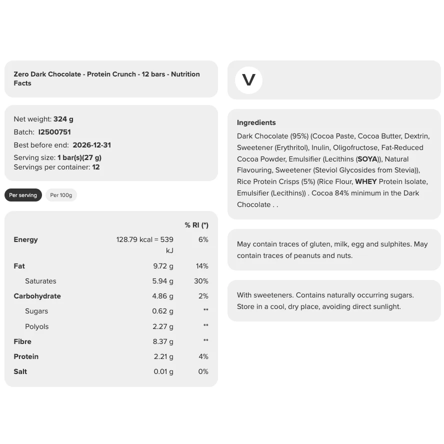 Prozis Zero Dark Chocolate- Protein Crunch (1 bar) - Image 3