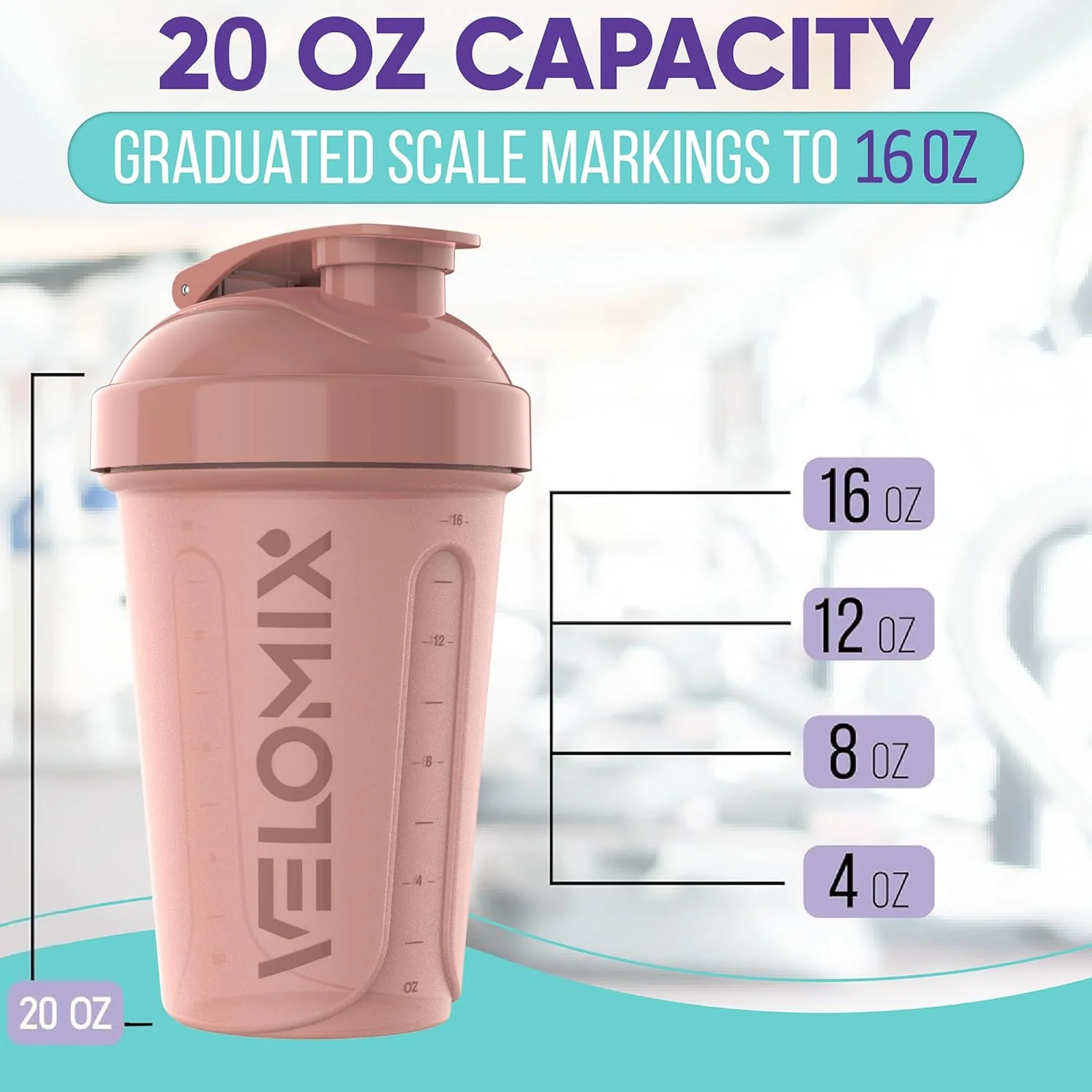 VELOMIX Shaker Bottle with stainless ball (1 bottle - 20oz) - Image 4