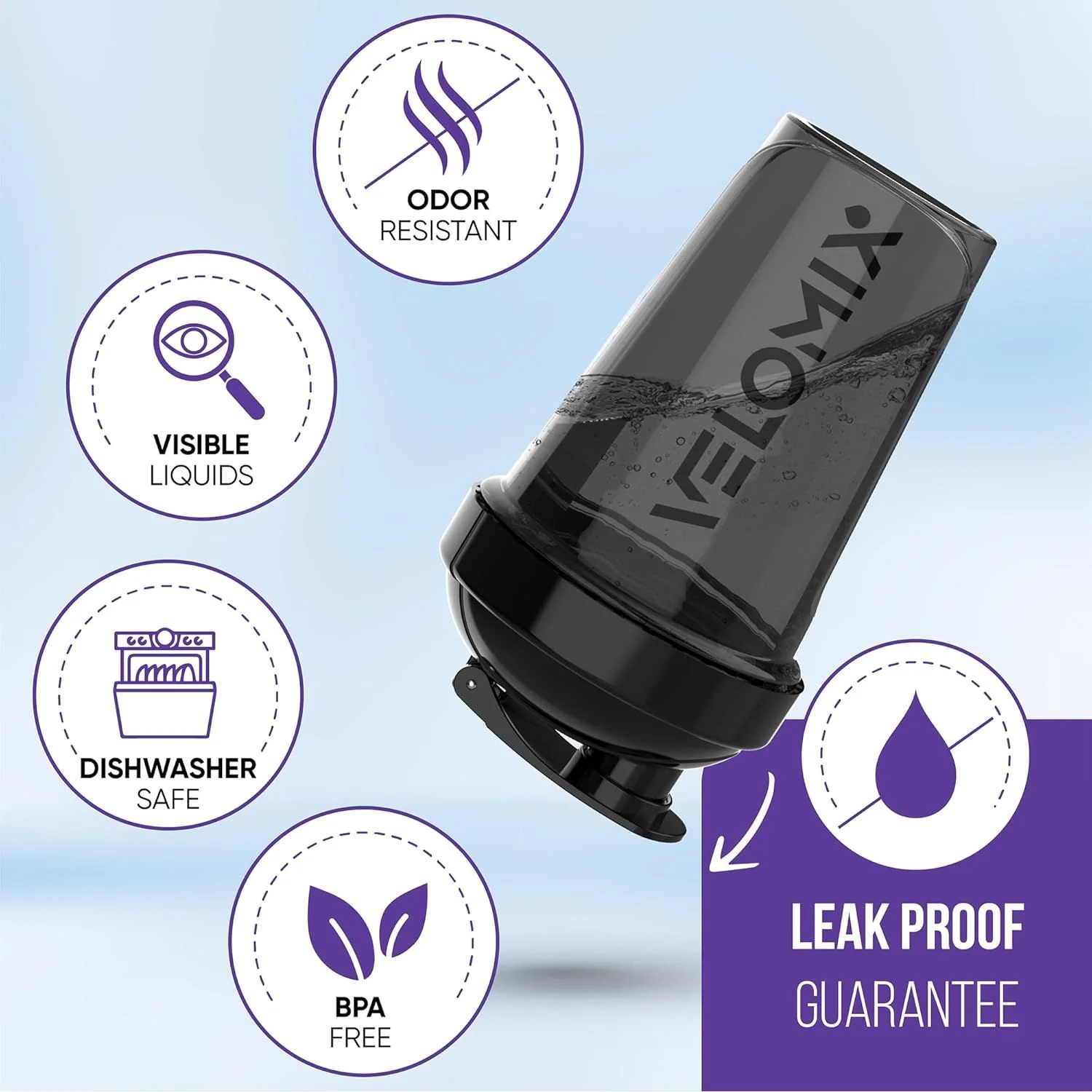 VELOMIX Shaker Bottle with stainless ball (1 bottle - 20oz) - Image 6