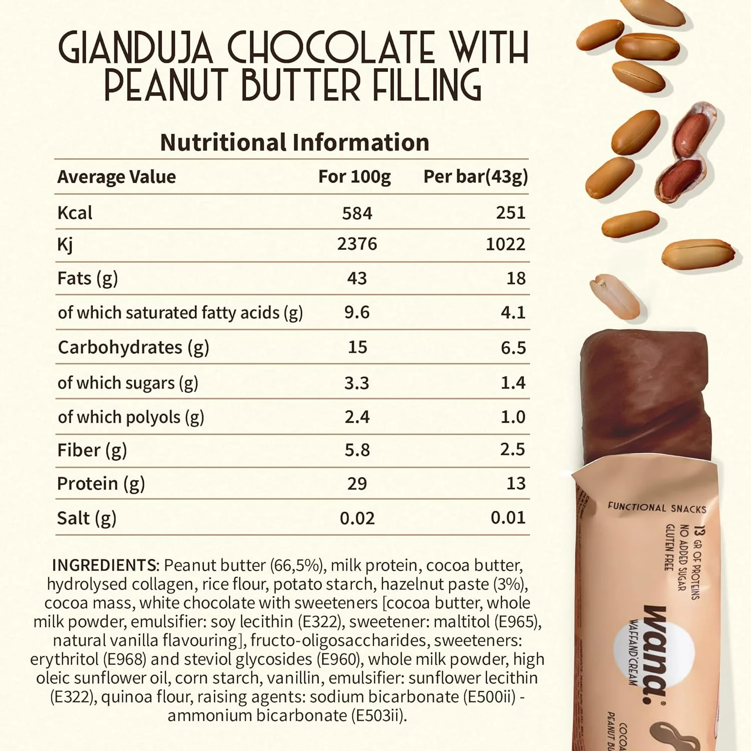 WANA Waffand'Cream "Kinder Bueno" Keto Protein Bar (1 bar) - Image 6